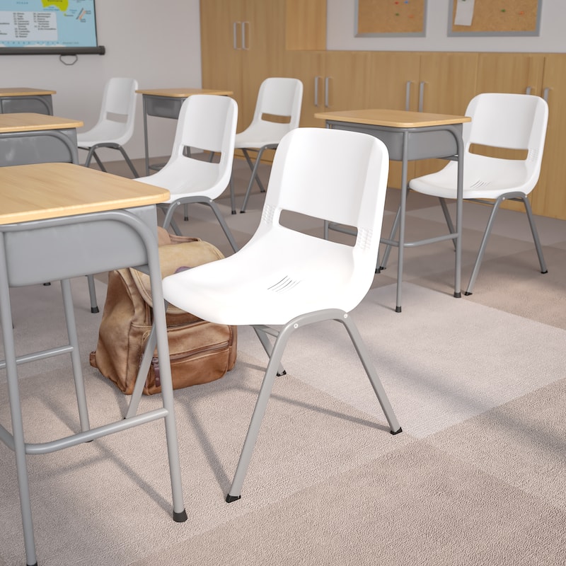 5 Pack 880 lb. Capacity Ergonomic Shell Stack Chair with Metal Frame - 23.5"D x 19.25"W x 32"H - White