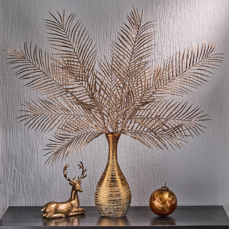 34" Glitter Mica Triple Palm Leaf Spray