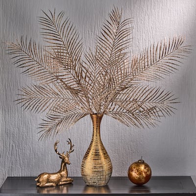 34" Glitter Mica Triple Palm Leaf Spray