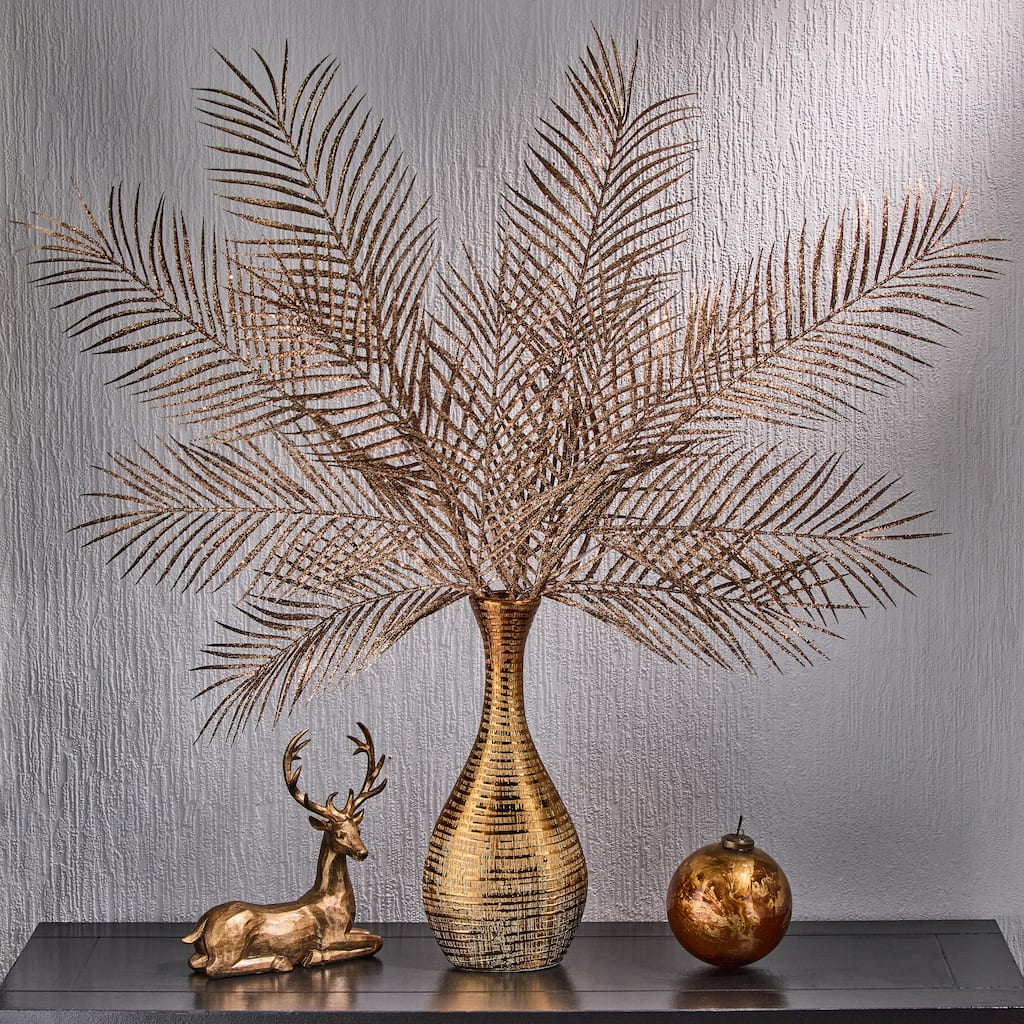 34" Glitter Mica Triple Palm Leaf Spray