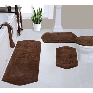 Waterford Collection 100% Cotton Non-Slip Bathroom Rug, Machine Washable Bath Rug, 4 Piece Bath Mat Set with Toilet Lid Cover