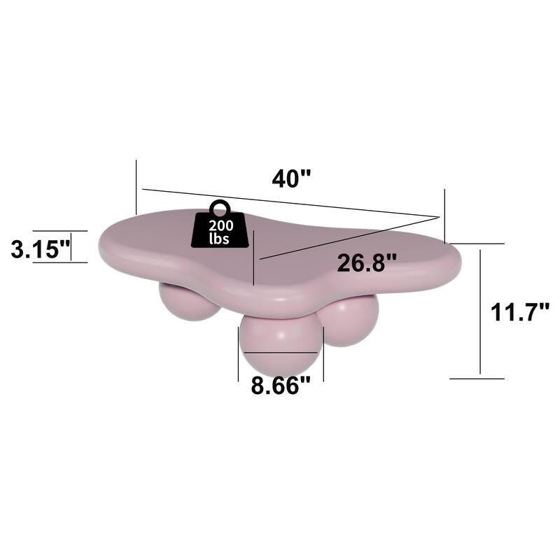 40 Inch Cloud Shaped Coffee Table with 3 Ball Legs for Living Room
