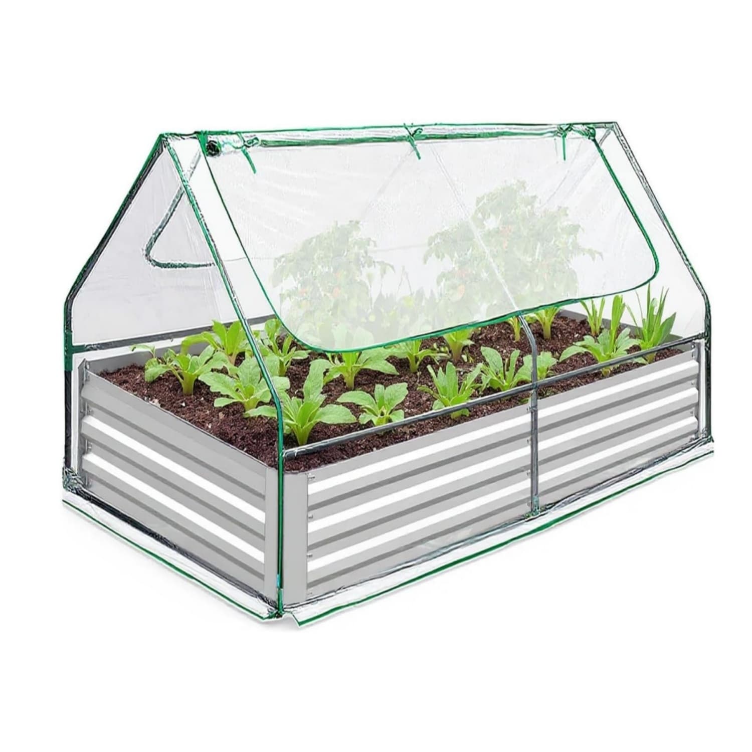 2-in-1 Greenhouse and Raised Bed Kit 180x90x90cm Galvanized Steel Planter with PVC Cover and 2 Viewing Windows - 180*90*90cm