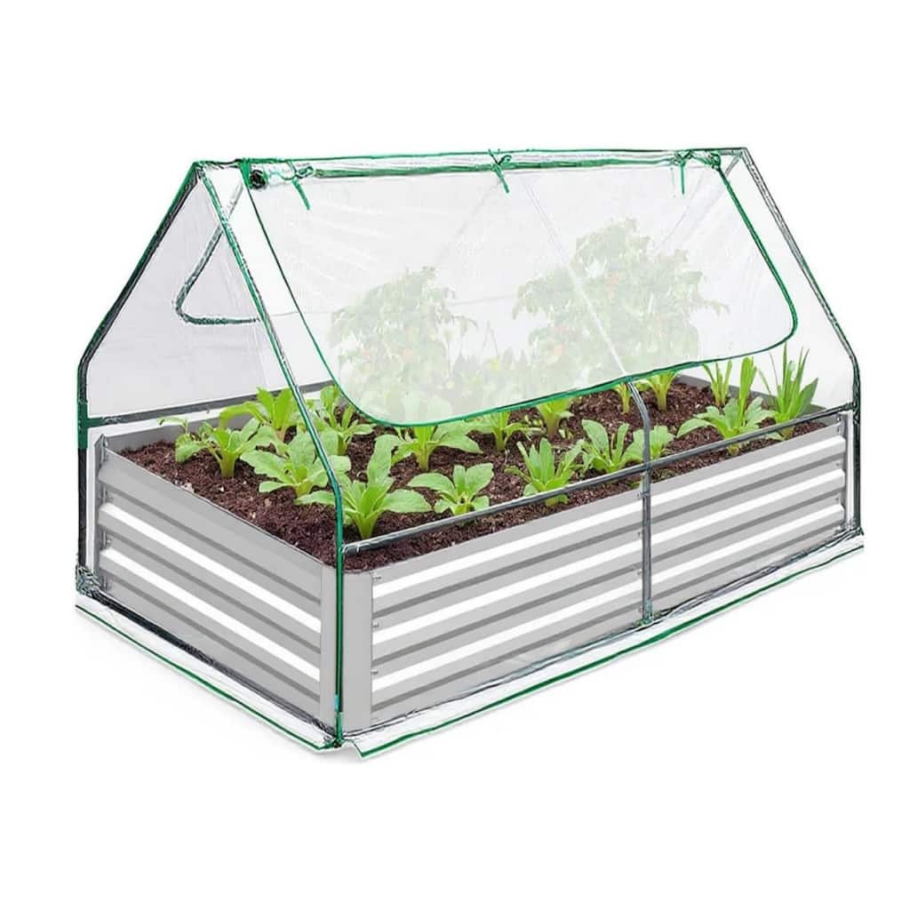 2-in-1 Greenhouse and Raised Bed Kit 180x90x90cm Galvanized Steel Planter with PVC Cover and 2 Viewing Windows - 180*90*90cm