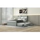 preview thumbnail 29 of 30, Twin XL/Full XL Size Platform Bed with LED Storage Headboard and Charging Station, Wood Bed Frame w/Twin Size Trundle &2 Drawers
