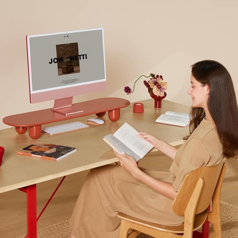 Fenge Monitor Stand Riser, Desk Organizer with Wooden Shelf & Solid Wood Legs - 33.8 x 9 x 4 inches