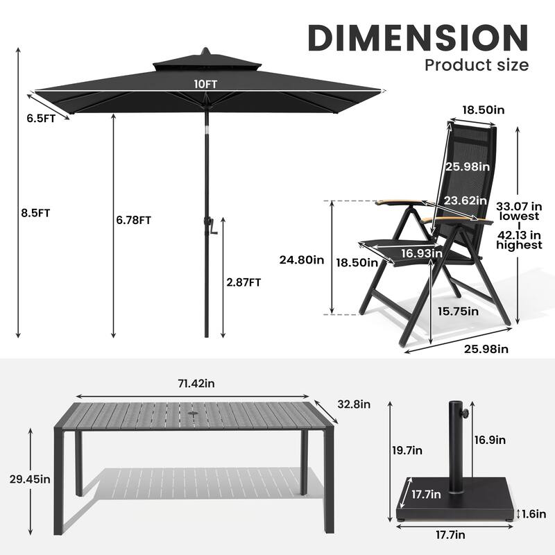 9/11-Piece Outdoor Patio Dining Set Aluminum Dining Table and Chairs w/10 ft Market Umbrella and Base