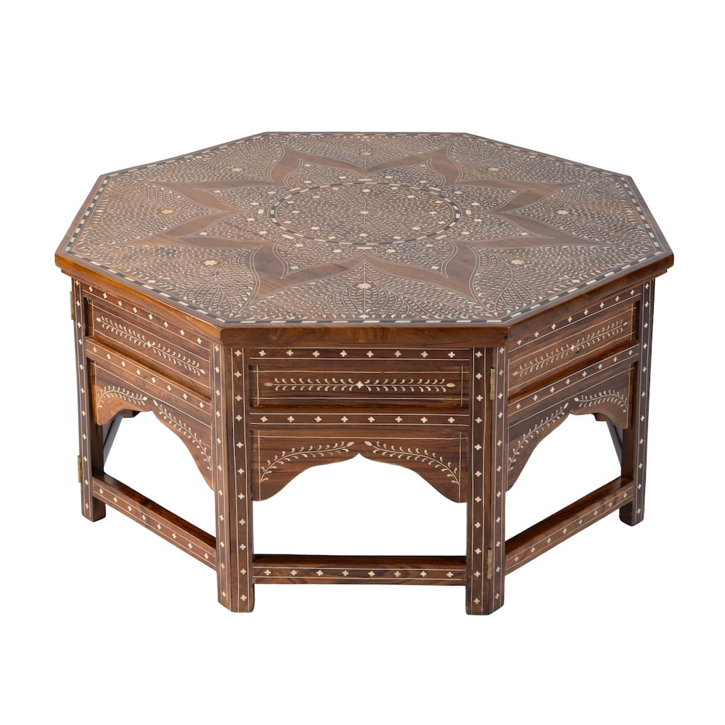 Mandore 42 in. W Octagon Wood and Bone Coffee Table