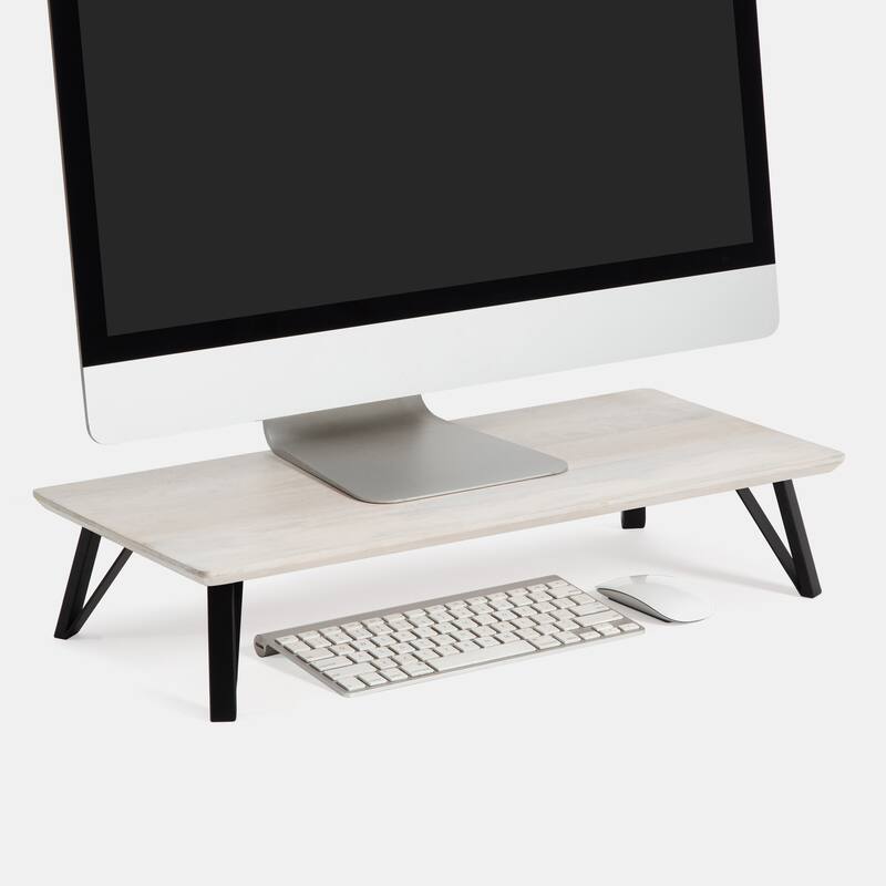 Jani Wood Monitor Stand Riser Desk - Ergonomic Design Stand, Desktop Organizer Table for Home, Office Workspace, Gaming Desk - Off-White