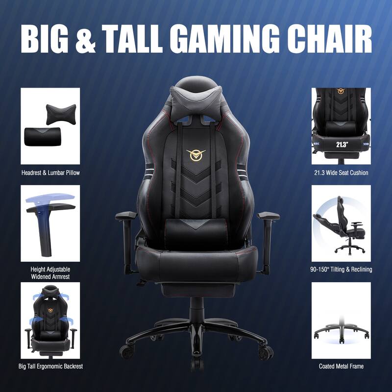 Pro Gaming Throne - 350lb XL Racing Seat with 4D Armrests & Retractable Ottoman, BIFMA Certified for Esports & Streaming