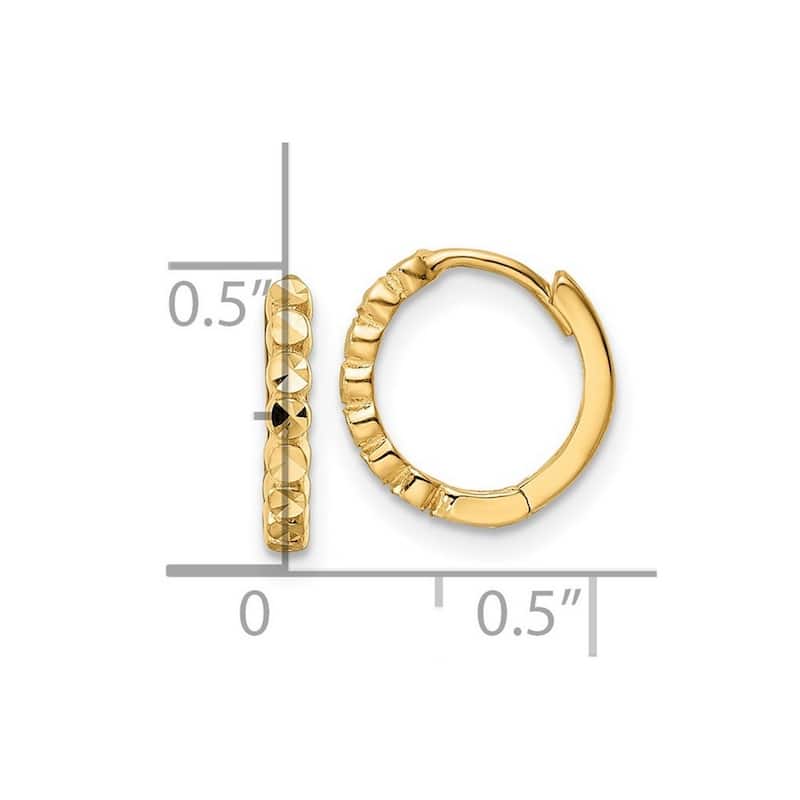 Curata 14k Yellow Gold Sparkle Cut 2x12mm Hinged Hoop Earrings