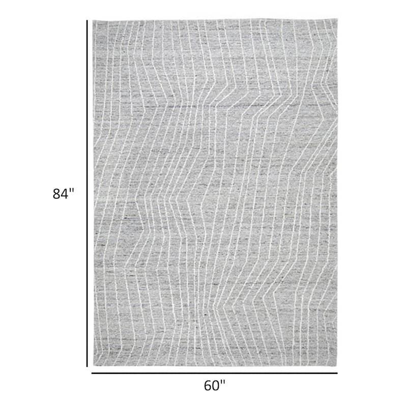 Veer 5 x 7 Area Rug, Linear Abstract Pattern, Polyester, Wool, Gray, Ivory - 5 x 7