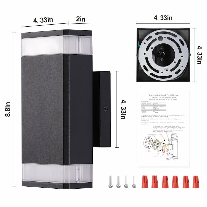 IP66 Waterproof 10W Warm White Integrated Square Outdoor Lights Black Aluminum LED Wall Lamp 2-Pack - N/A
