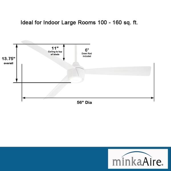dimension image slide 3 of 4, Minka Aire Skinnie 3 Blade 56 Inch Ceiling Fan With LED Light