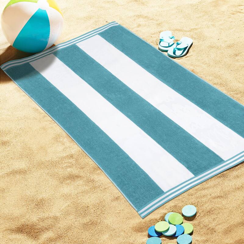 Superior Cabana Stripe Oversized Cotton Beach Towel (Set of 2)