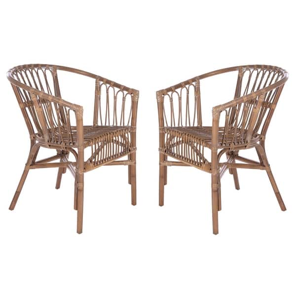slide 10 of 16, SAFAVIEH Adriana Rattan Accent Chairs (Set of 2) - 22.8" W x 23.6" L x 30.3" H Grey White Wash