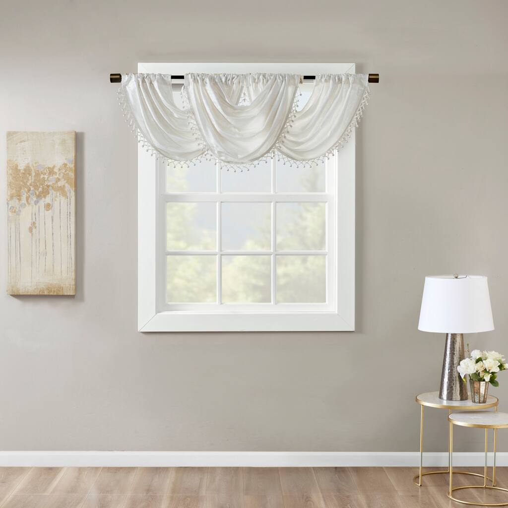 SunSmart Odessa Marble Jacquard Rod Pocket Valance Embellished Trim - 46 x 38"