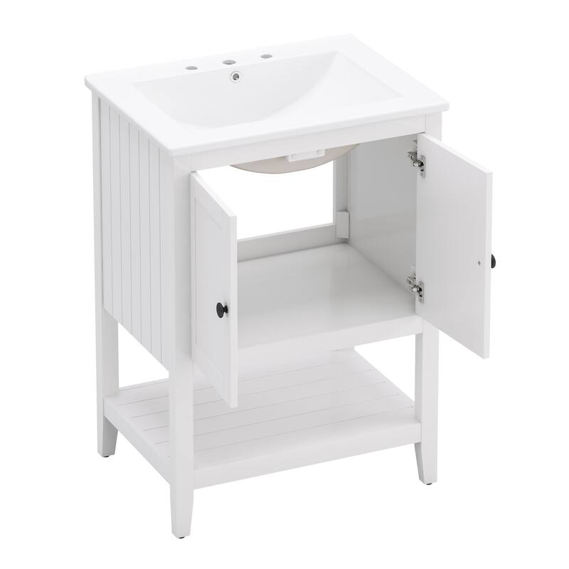 Bathroom Vanity with Sink, Small Bathroom Storage Cabinet with Open Shelf, Bathroom Vanities with Ceramic Basin