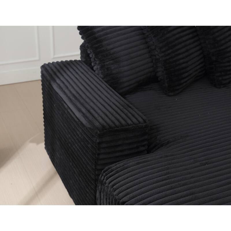 L Shaped Sectional Sleeper Sofa Corduroy Corner Sofa with Chaise Lounge and 8 Throw Pillows, Oversized Modular Daybed