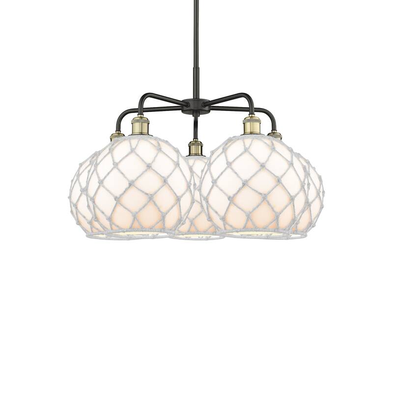 Innovations Lighting 516-5CR-18-29 Farmhouse Rope Chandelier Farmhouse - Black Antique Brass / White Glass with White Rope