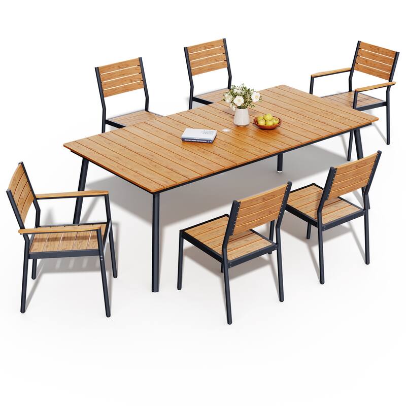 Pellebant 7/9PC Outdoor Rectangle Aluminum Dining Table with Stackable Chairs