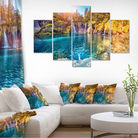 Turquoise Water and Sunny Beams Large Landscape Photo Canvas Print - Blue