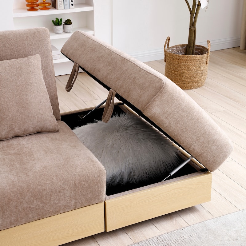 Multifunctional Double Folding Sofa Bed,Storage Ottoman And Sofa Arm With Box And Drawer,Drop Down Table With 2cup Holders