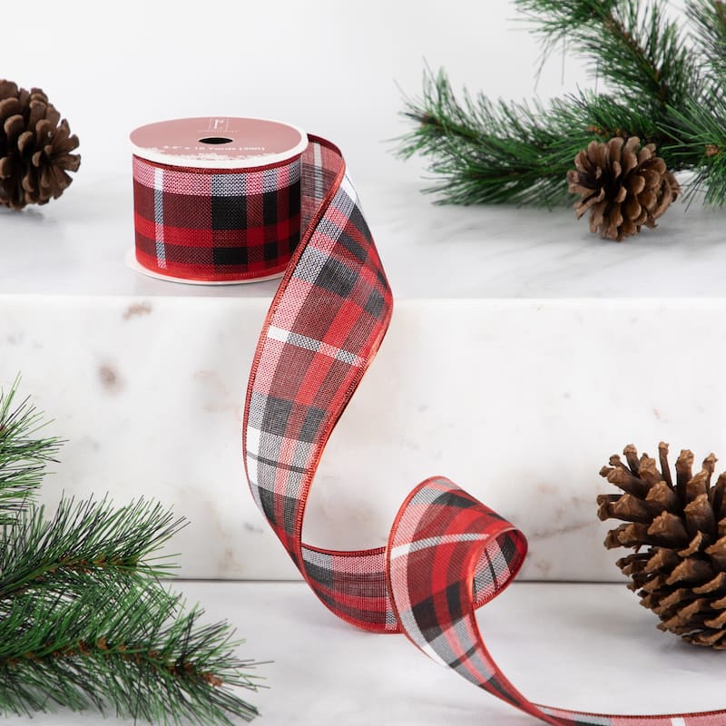 Red and Black Plaid Wired Craft Christmas Ribbon 2.5" x 10 Yards