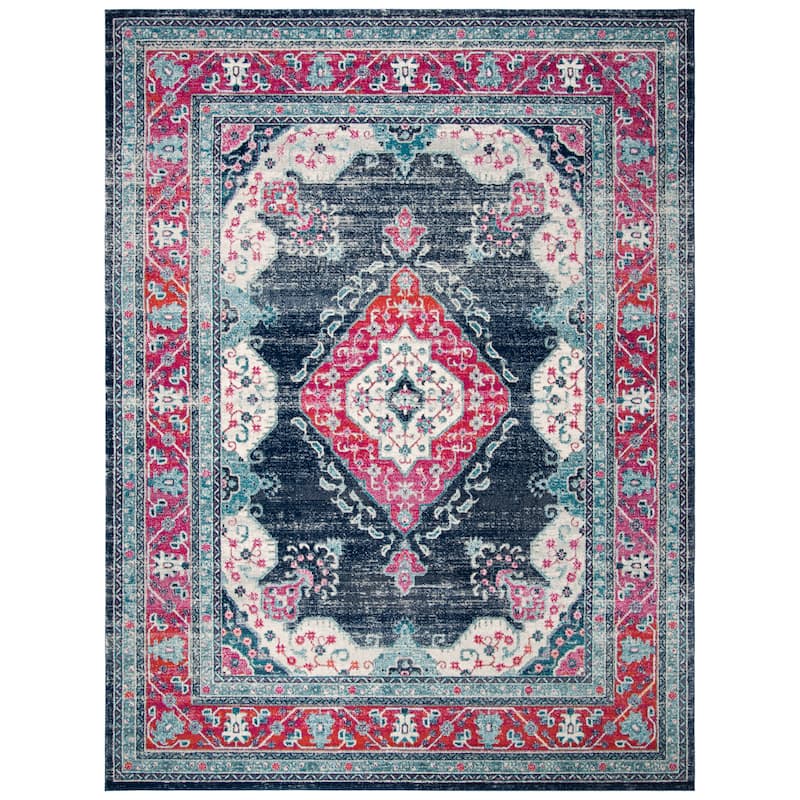 SAFAVIEH, Evoke Seniha Vintage Boho Medallion Rug - 8' x 10' - Navy/Fuchsia