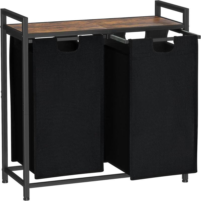 Laundry Hamper with 2 Section - 28.74"L x 11.81"W x 28.54"H - Rustic Brown+Black