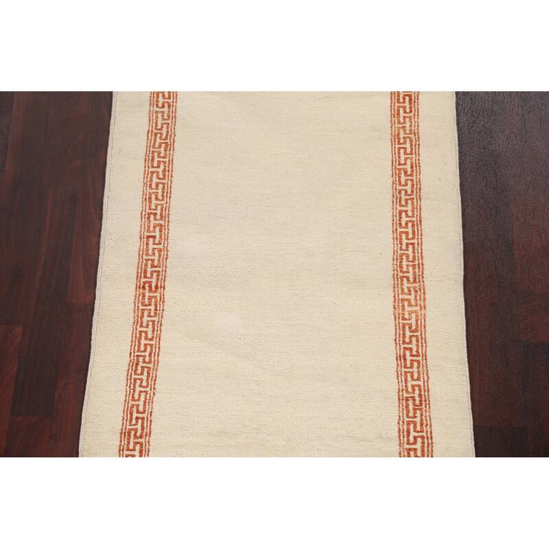 Neutral Gabbeh Kashkoli Wool Runner Rug Hand-knotted Oriental Carpet - 2'8" x 9'11"