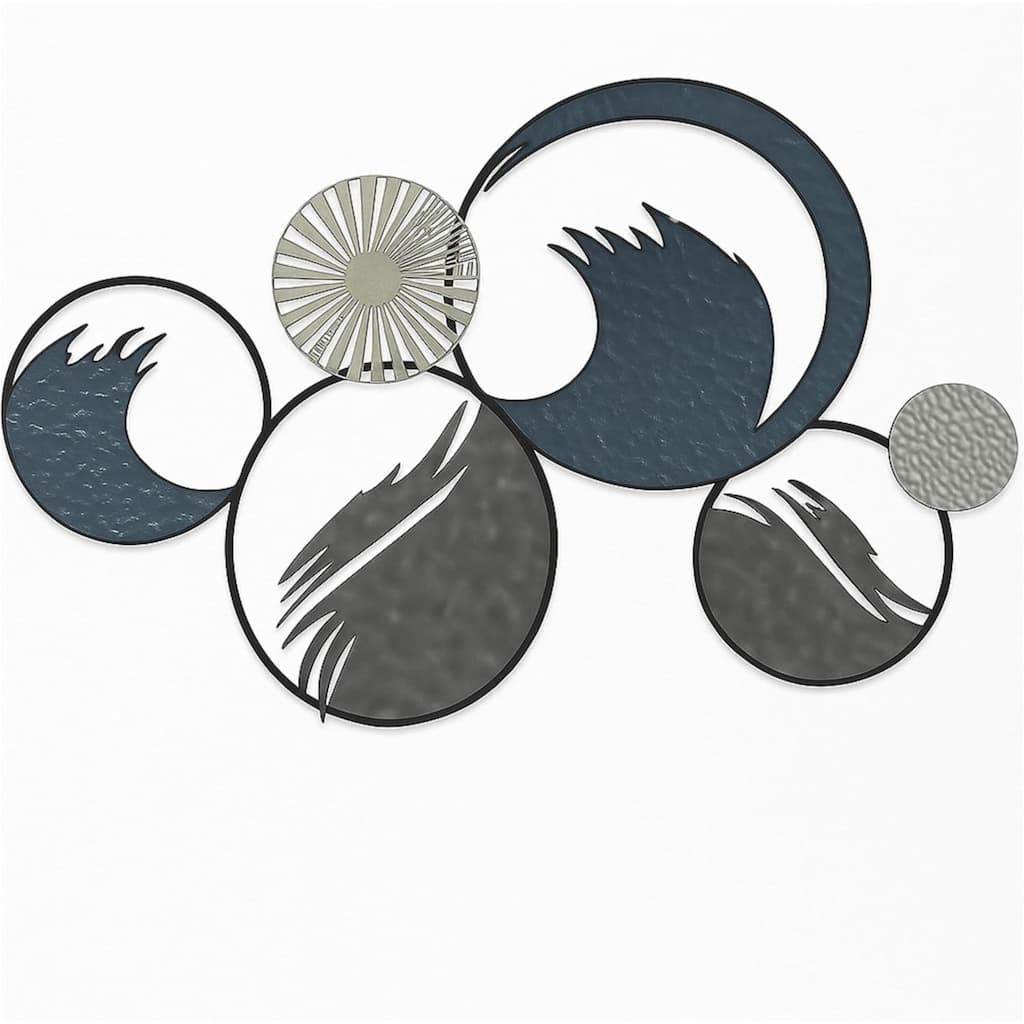 Ocean Ring Metal Wall Art Blue Grey Coastal Decor 35"x20" Horizontal