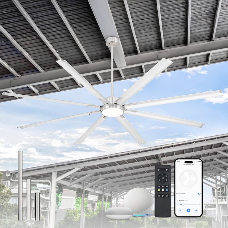 72/84/96 inch Aluminum Industrial Ceiling Fan with Integrated LED - 96inch - Brushed Nickel