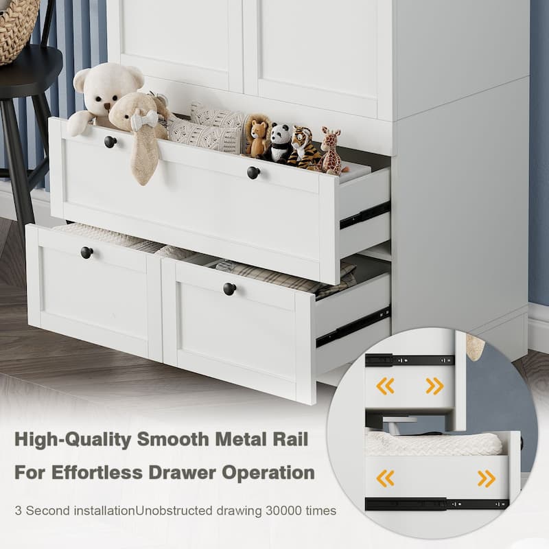 Gyomojoy Large White Wardrobe Closet with Drawers & Doors, Modular Armoire with Hanging Rods, Apartment & Dorm Storage