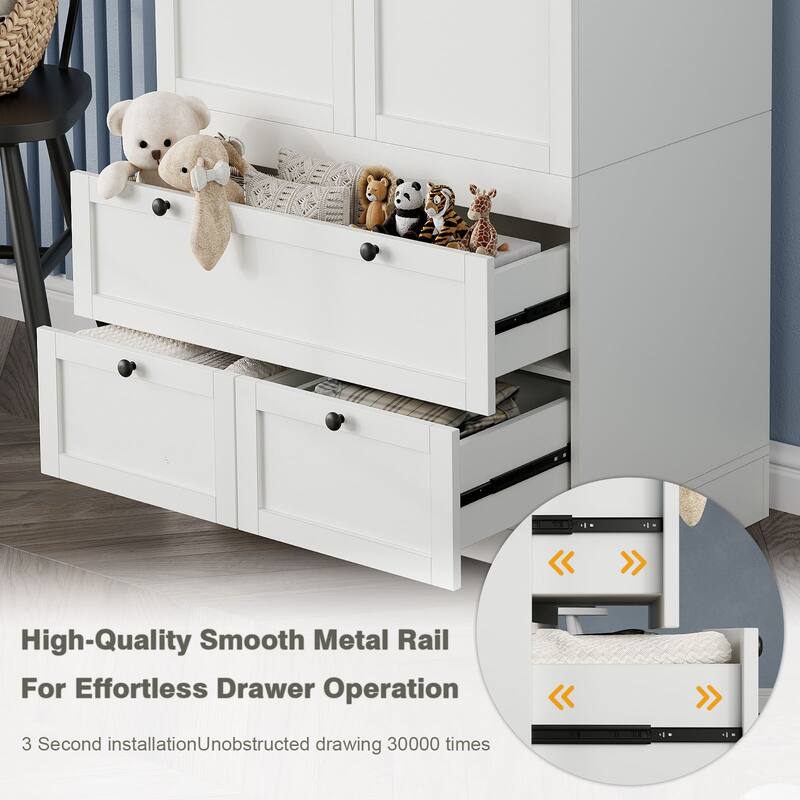 Meyreso White Modular Wardrobe Closet with Drawers, Convertible Stacking Armoire - N/A