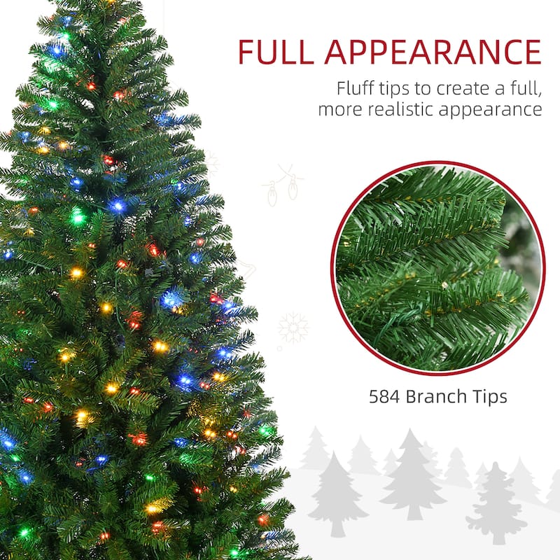HOMCOM 6ft Tall Prelit Artificial Christmas Tree Holiday Décor with 584 Branches, Auto Open - 5.89 ft