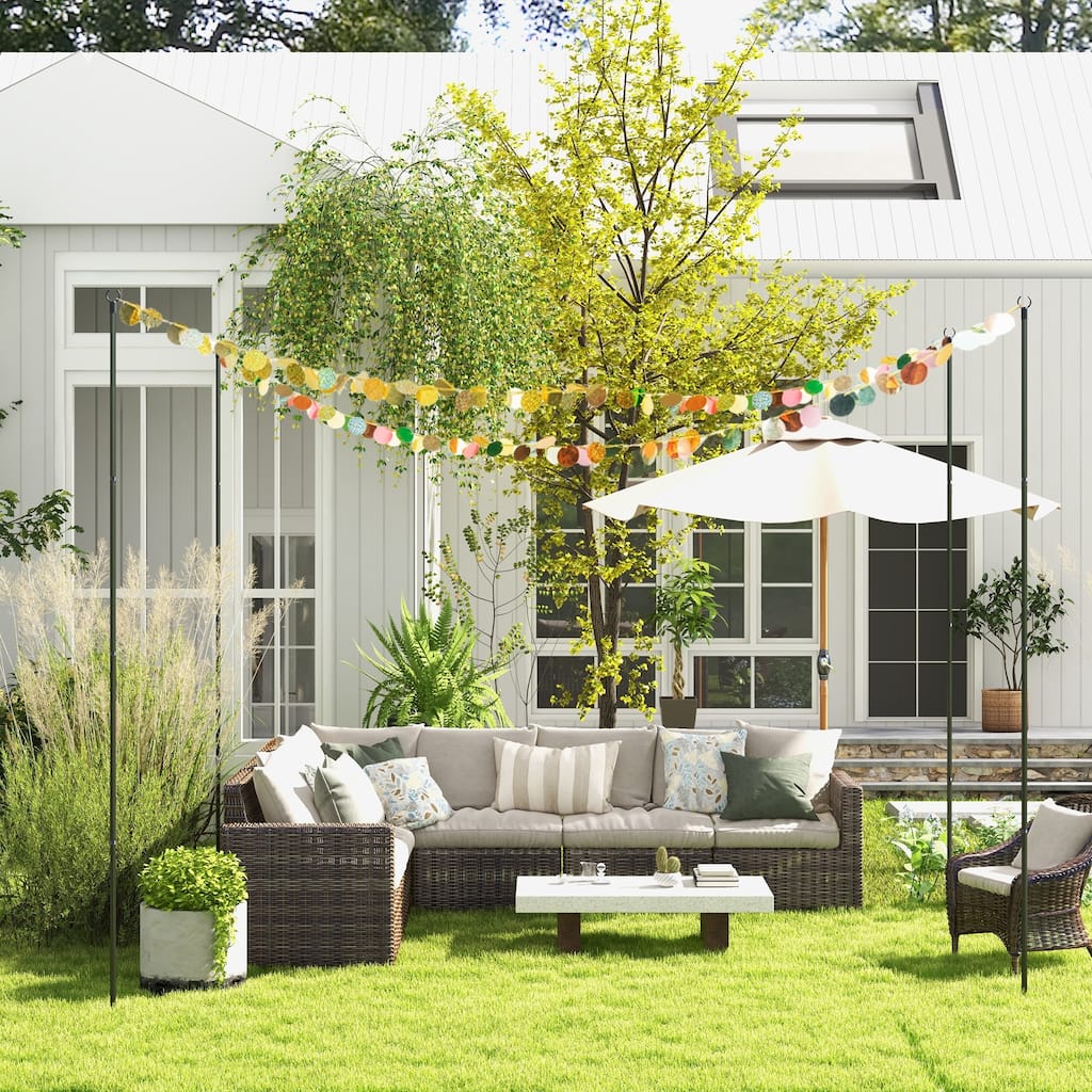 Outsunny 4 Pack of String Light Poles, 10' Light Poles for Hanging Outside Decor, Steel Lighting Stand