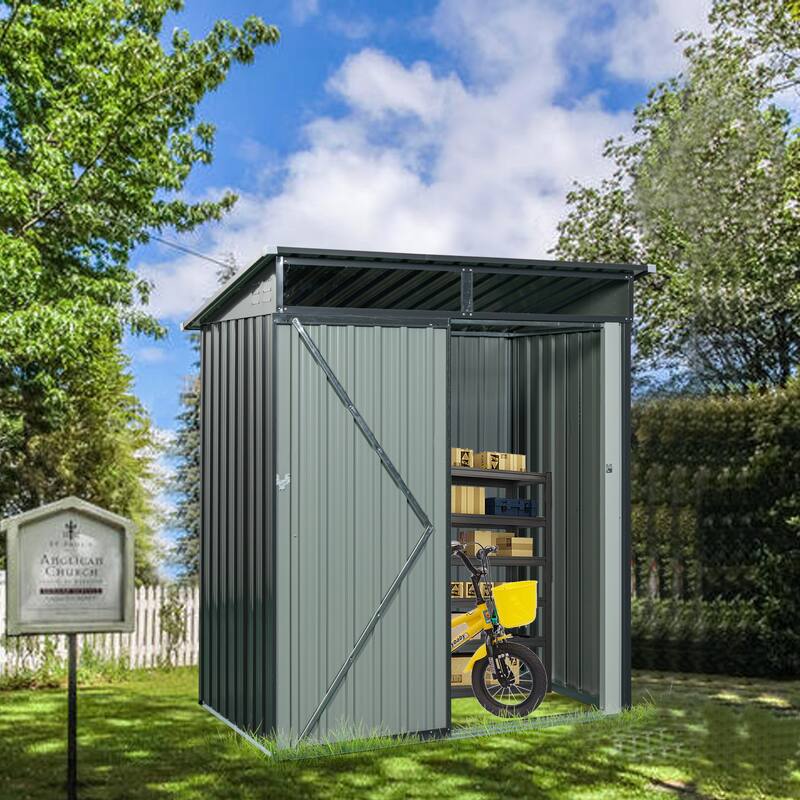 GDF Studio - Polanco Outdoor Metal Storage Shed with Transparent Roof Panel and Galvanized Steel Design