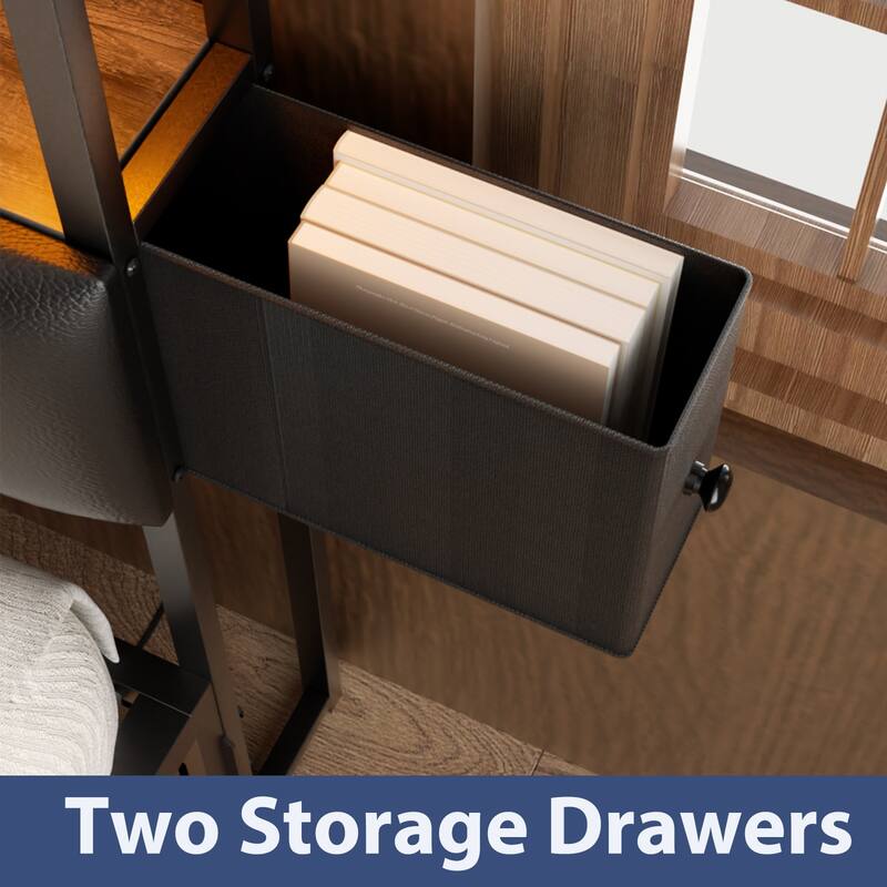 Upholstered Headboard with Hidden Drawer, Head Board with Power Outlet and LED Light