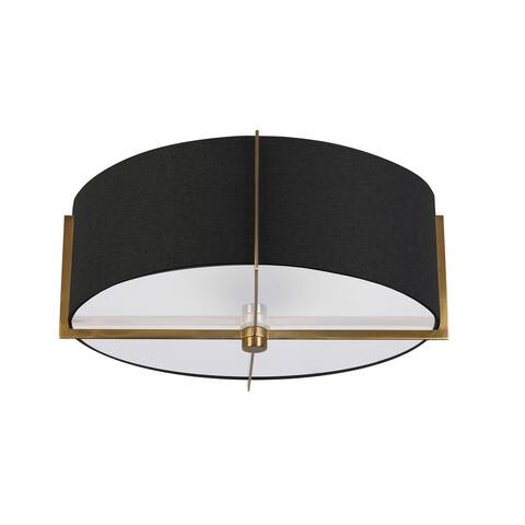 3 Light Incandescent Semi-Flush Mount, Aged Brass with Black Shade