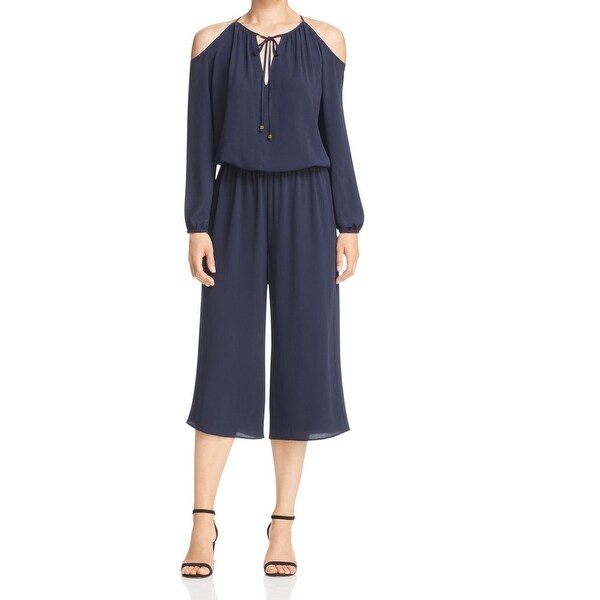 navy blue cropped jumpsuit
