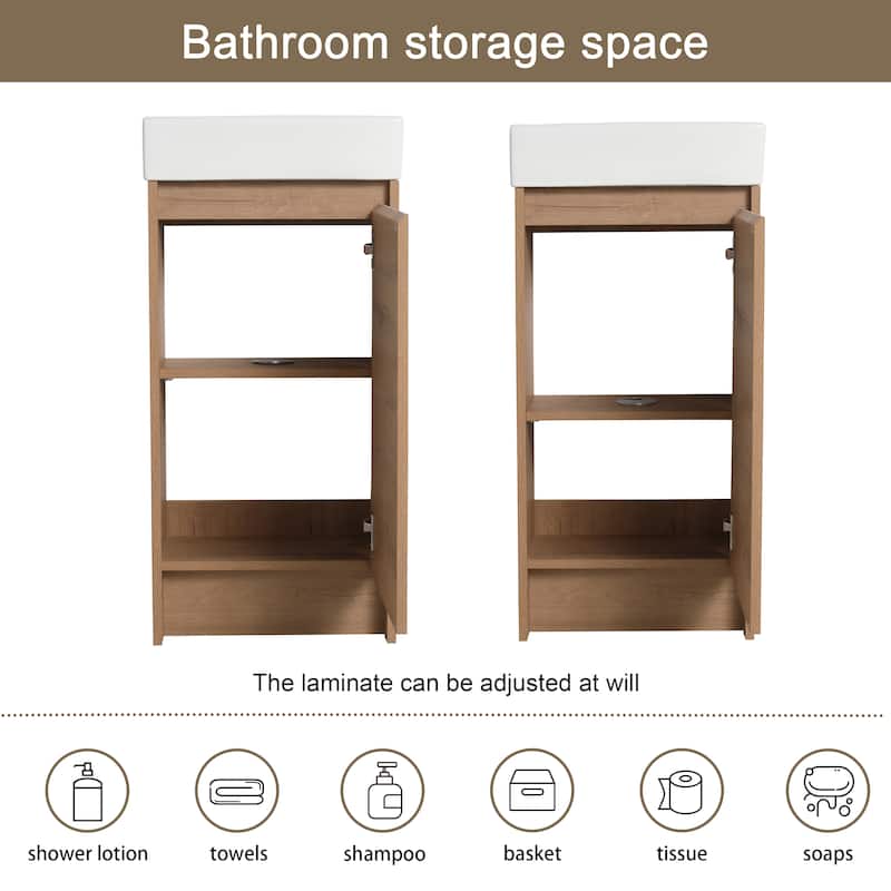 Malwee 16" FreeStanding Bathroom Vanity, Mini Floor Stand Bathroom Vanity with Sink,Soft Close Door and Adjustable shelf