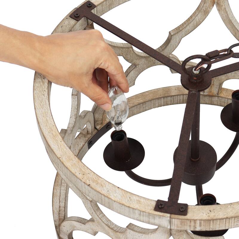 Woodly Modern Farmhouse 3-Light Drum Wood Chandelier Light for Dining Room - 16" D x 13.5" H