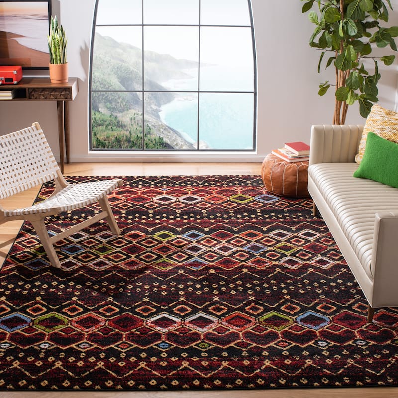 SAFAVIEH Amsterdam Bridget Moroccan Boho Rug - 6'7" x 9'2" - Black/Multi - Rectangle