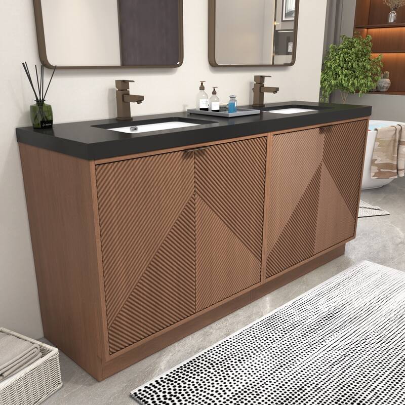 Milano 72" Freestanding Bathroom Vanity with Double Black Acrylic Sink
