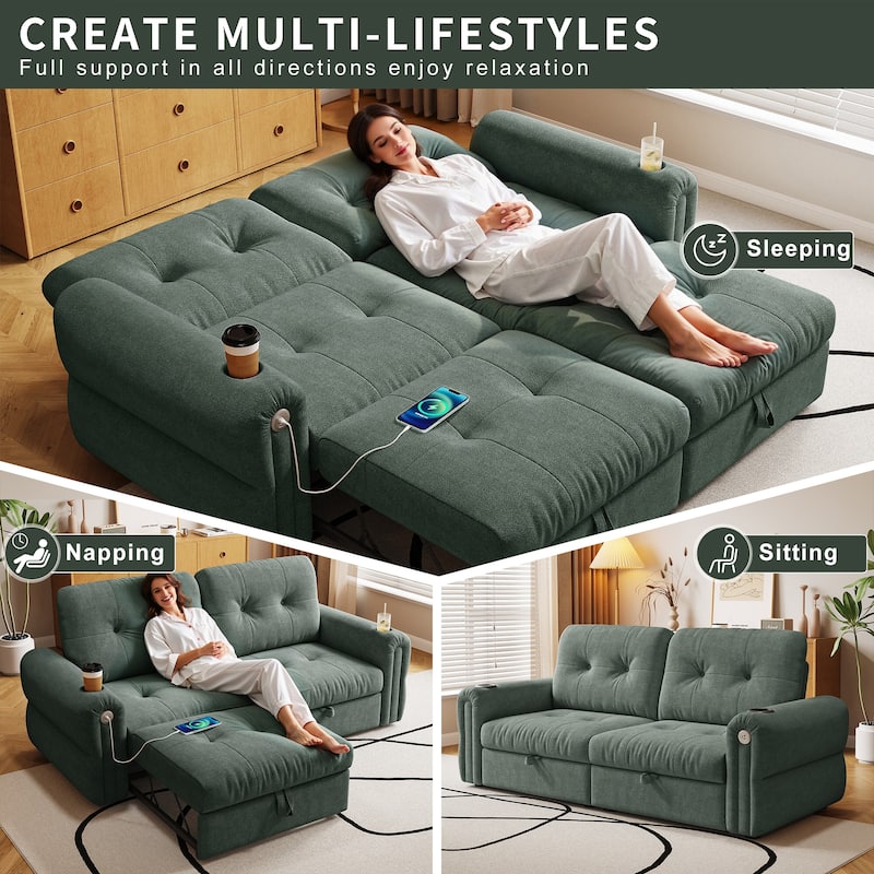 GDFStudio - Chenille Convertible 2-Seater 74" Sofa Bed