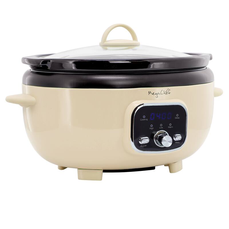 6.5 Liter Digital Display Oval Electric Slow Cooker in Cream