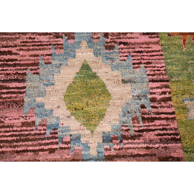 Pink Geometric Moroccan Oriental Rug Hand-Knotted Wool Carpet - 9'3" x 11'10"