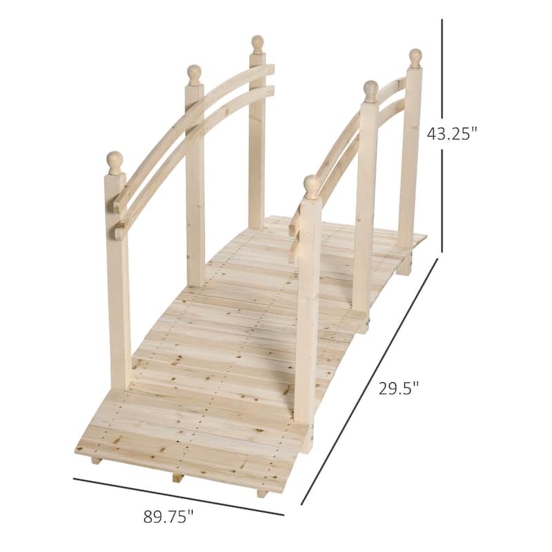 Outsunny 7.5' Fir Wood Garden Bridge Arc Walkway with Side Railings, Perfect for Backyards, Gardens, & Streams, Natural