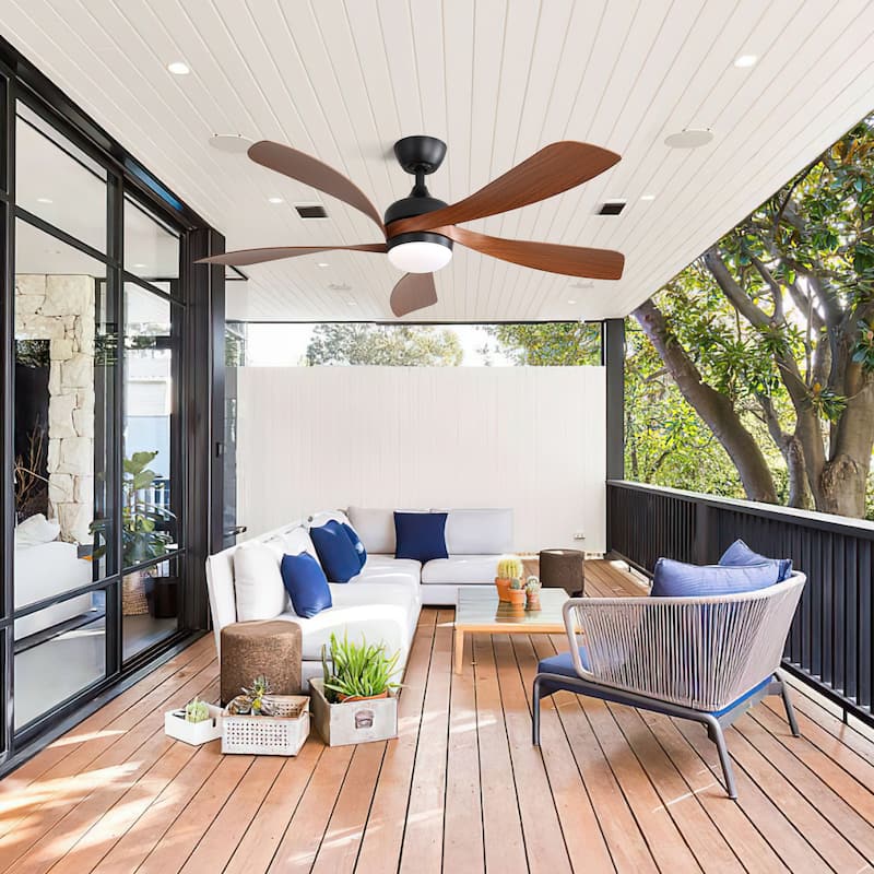52 Inch Modern Ceiling Fan with 5 ABS Blades Noiseless Reversible DC Motor Black for Bedroom